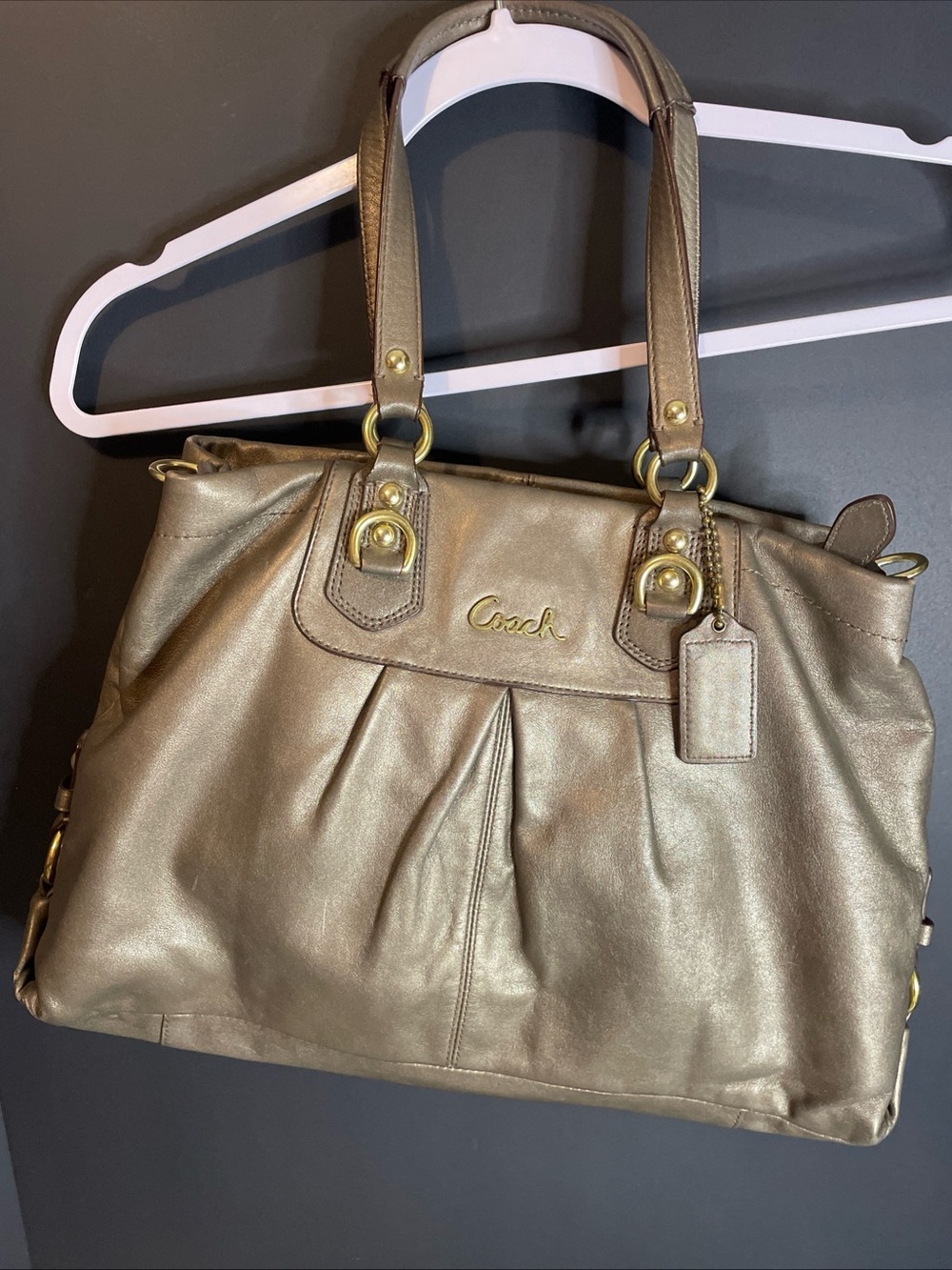 Coach Ashley Satchel Style F15513 Metallic Bronze Leather Carryall Shoulder Bag